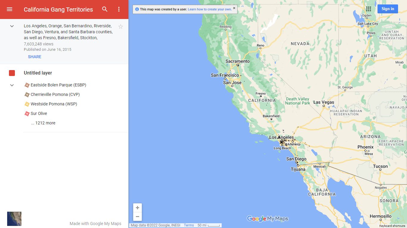 California Gang Territories - Google My Maps